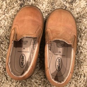 Toddler Old Soles tan leather slip on loafers